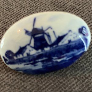 Vintage Delft Style Windmill Brooch